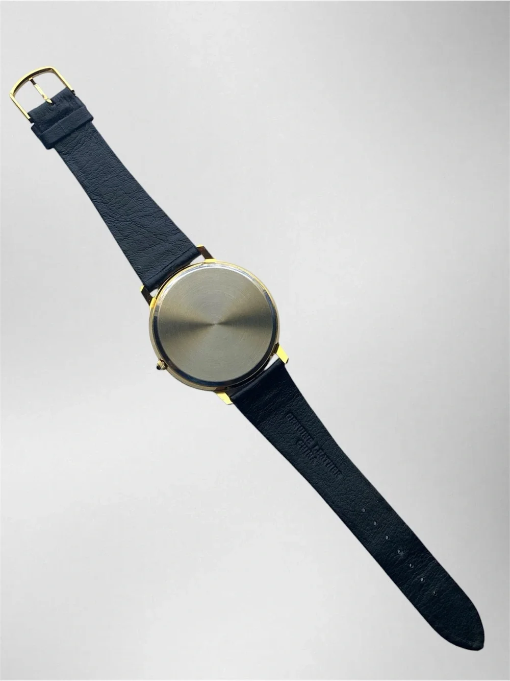 Classic Black Leather Gold-Tone Quartz Watch with Moonphase Dial, Unisex